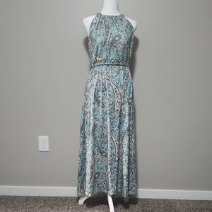 Elegant Paisley Maxi Dress - Teal